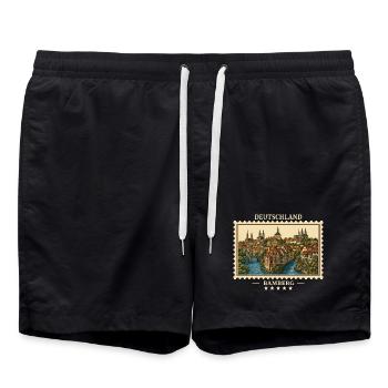 Deutschland Bamberg Vintage Reisemarke - Badeshorts - Schwarz - Vorne - AI Model Male 185 light (185cm)