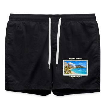 Vereinigte Staaten Honolulu Vintage Reisemarke - Badeshorts - Schwarz - Vorne - AI Model Male 185 light (185cm)