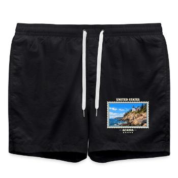 Vereinigte Staaten Acadia Vintage Reisemarke - Badeshorts - Schwarz - Vorne - AI Model Male 185 light (185cm)