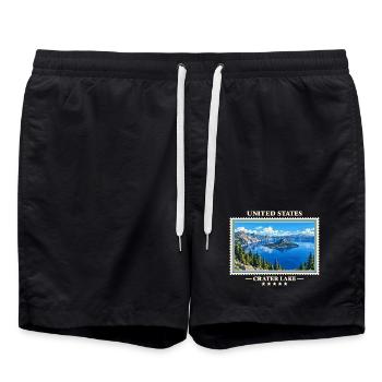 Vereinigte Staaten Crater Lake Vintage Reisemarke - Badeshorts - Schwarz - Vorne - AI Model Male 185 light (185cm)