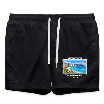 Vereinigte Staaten Honolulu Vintage Reisemarke - Badeshorts - Schwarz - Vorne - AI Model Male 185 light (185cm)