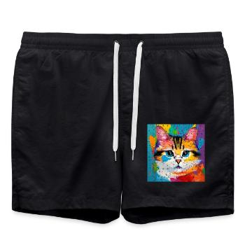 Cat Domestic Cat Oil Painting - Swim Trunks - black - Front - AI Model Male 185 light (185cm)