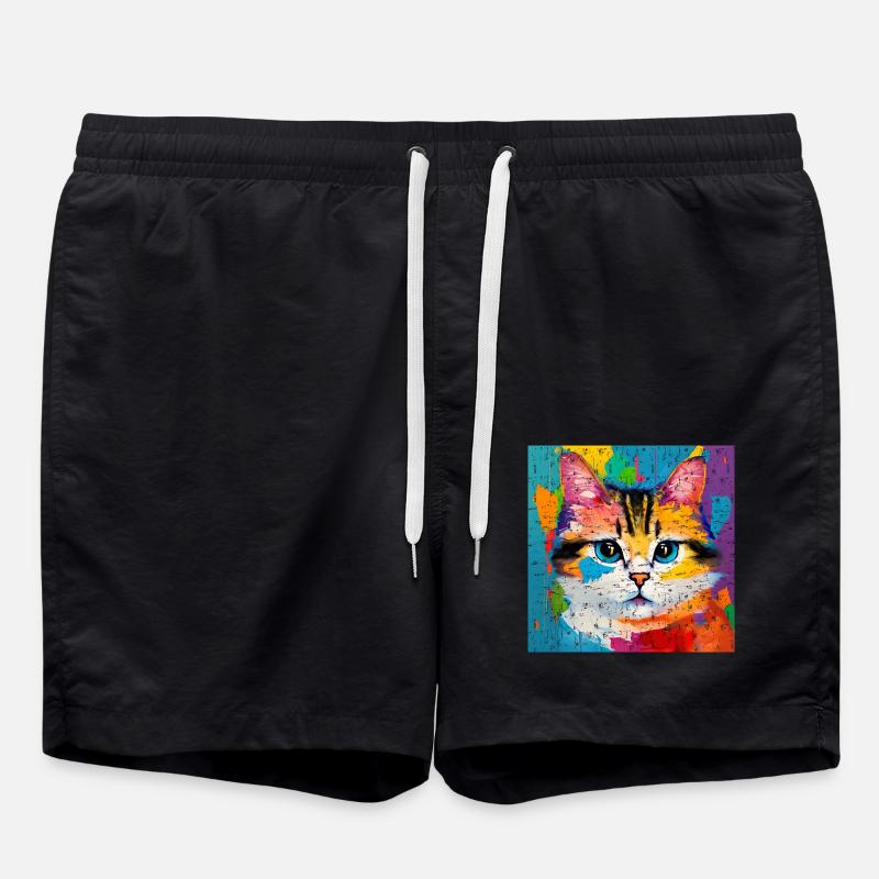 Katze Hauskatze Ölgemälde - Badeshorts - Schwarz