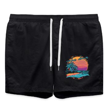 Calm Down Beach Sunset Palm Trees Vacation Bath Time - Swim Trunks - black - Front - AI Model Male 185 light (185cm)