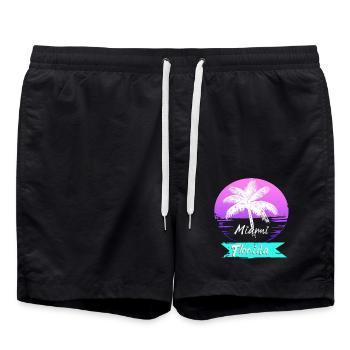 miami florida sunset neon beach palmen - Badeshorts - Schwarz - Vorne - AI Model Male 185 light (185cm)