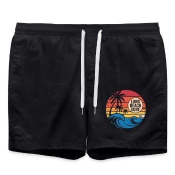Long Beach, Californie - surf coucher de soleil - Short de bain - noir - Devant - AI Model Male 185 light (185cm)