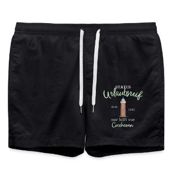 Cuxhaven, Status Urlaubsreif, Deutschland - Badeshorts - Schwarz - Vorne - AI Model Male 185 light (185cm)