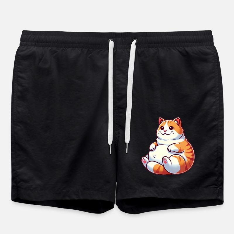 Chubby Tabby Cat Relaxing Illustration - Swim Trunks - black