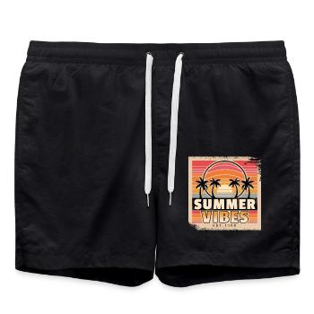 Summer Vibes: Retro Palmen im Sonnenuntergang - Badeshorts - Schwarz - Vorne - AI Model Male 185 light (185cm)