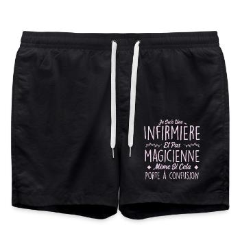 Humour Infirmière - Fête des mères - Short de bain - noir - Devant - AI Model Male 185 light (185cm)