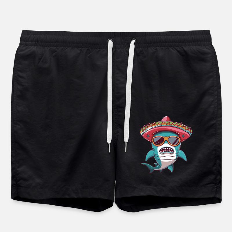 Requin Bande Dessinée Drôle Sombrero - Short de bain - noir
