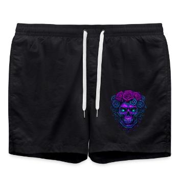 Neon Kybernetisch Schädel mit rosa Zahnrädern - Badeshorts - Schwarz - Vorne - AI Model Male 185 light (185cm)