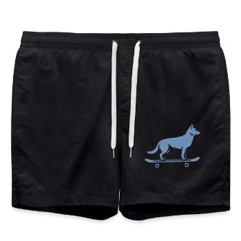 Dog Shepherd Skateboard Skateboarder - Swim Trunks - black - Front - AI Model Male 185 light (185cm)