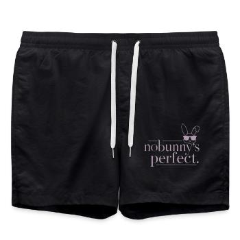 Hase "Nobunny is Perfect" Witzig - Badeshorts - Schwarz - Vorne - AI Model Male 185 light (185cm)