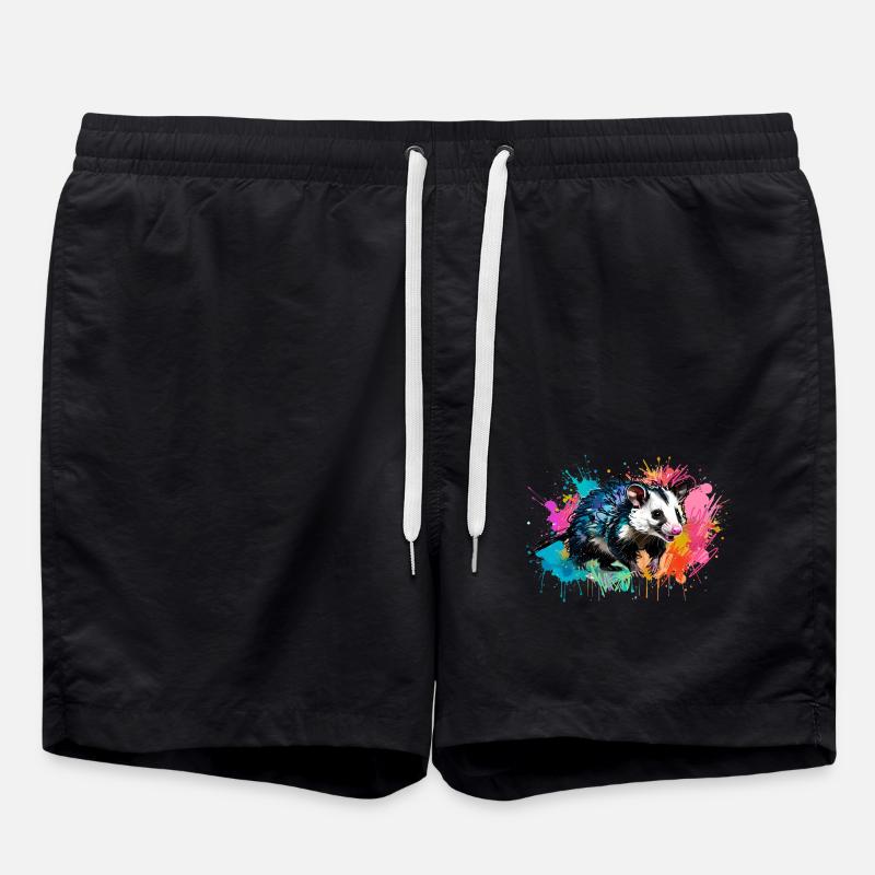 Opossum, ilustration,Beutelratte, bunt, Graffiti - Badeshorts - Schwarz