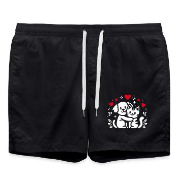 Friendship Dog and Cat Friends Forever - Swim Trunks - black - Front - AI Model Male 185 light (185cm)