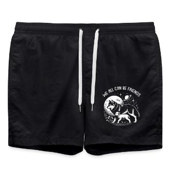 Wolf and lamb, we can all be friends - Swim Trunks - black - Front - AI Model Male 185 light (185cm)
