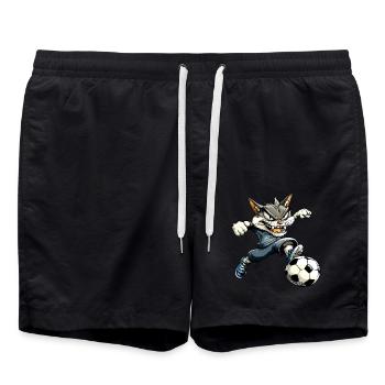 Fussballer Katze - Badeshorts - Schwarz - Vorne - AI Model Male 185 light (185cm)
