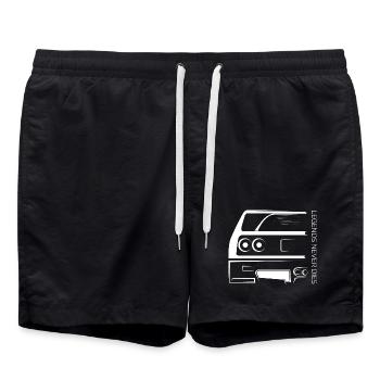 Legends Never Die – Retro Car Line Art - Swim Trunks - black - Front - AI Model Male 185 light (185cm)