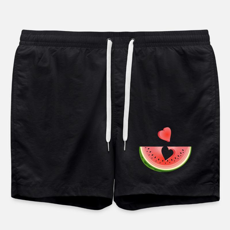 Stück einer Wassermelone mit Herz - Badeshorts - Schwarz