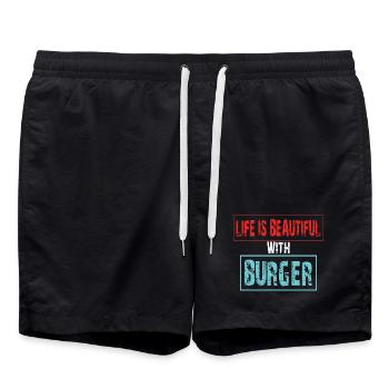 Joie de vivre avec un burger qui dit - Short de bain - noir - Devant - AI Model Male 185 light (185cm)