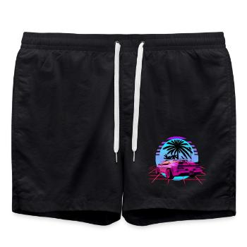 Retro Wave Sport Car Vaporwave Sunset - Short de bain - noir - Devant - AI Model Male 185 light (185cm)
