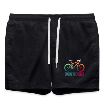 Explore Ride Repeat - ein Projekt für den Radfahrer - Badeshorts - Schwarz - Vorne - AI Model Male 185 light (185cm)
