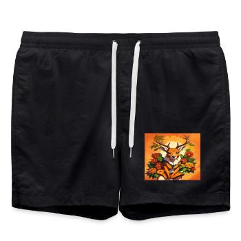 Blumenrehkitz im orangefarbenen Porträt - Badeshorts - Schwarz - Vorne - AI Model Male 185 light (185cm)