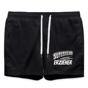 Superheld, clever getarnt als Erzieher - Badeshorts - Schwarz - Vorne - AI Model Male 185 light (185cm)