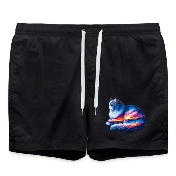 Katze - Badeshorts - Schwarz - Vorne - AI Model Male 185 light (185cm)