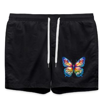 Butterfly flowers daisy daisies - Swim Trunks - black - Front - AI Model Male 185 light (185cm)