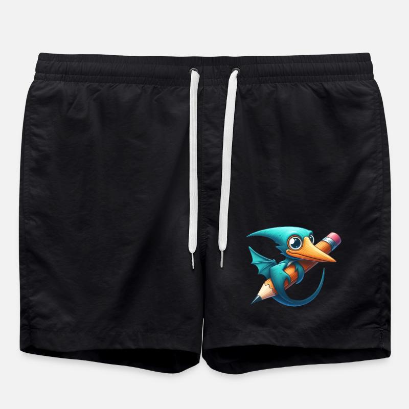 Pterodactyl Pencil Kawaii Pterosaur Dino - Swim Trunks - black