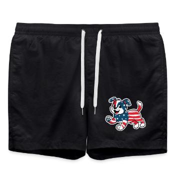 Dog in the colors of the American flag 2026 - Swim Trunks - black - Front - AI Model Male 185 light (185cm)