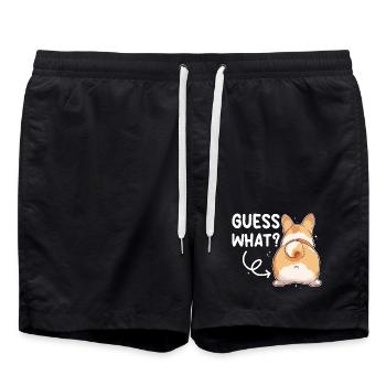 Guess what Corgi Butt saying - Swim Trunks - black - Front - AI Model Male 185 light (185cm)