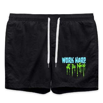 Work Hard Be Nice Motivation Positive Spirit Quote - Swim Trunks - black - Front - AI Model Male 185 light (185cm)