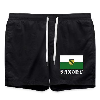Flag of Saxony with coat of arms - Swim Trunks - black - Front - AI Model Male 185 light (185cm)