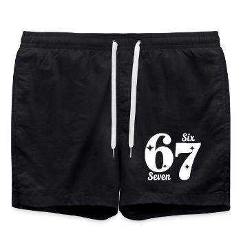 Funny Six Seven 67 - Six Seven SixSeven 6-7 - Badeshorts - Schwarz - Vorne - AI Model Male 185 light (185cm)