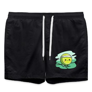 Kawaii tennis ball on court - Swim Trunks - black - Front - AI Model Male 185 light (185cm)