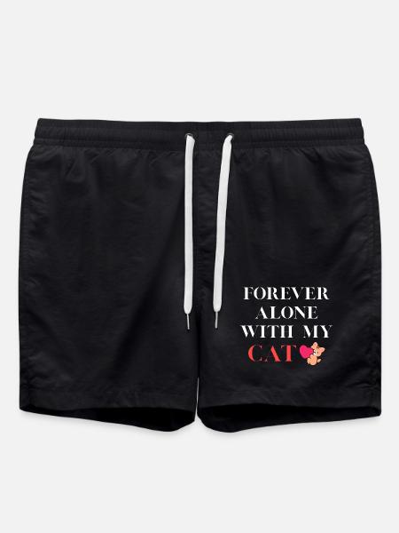 Forever Alone With My Cat - Swim Trunks - black