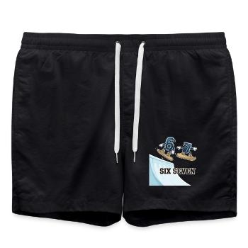 67 Six Seven Meme Snowboarding Lustig  - Badeshorts - Schwarz - Vorne - AI Model Male 185 light (185cm)
