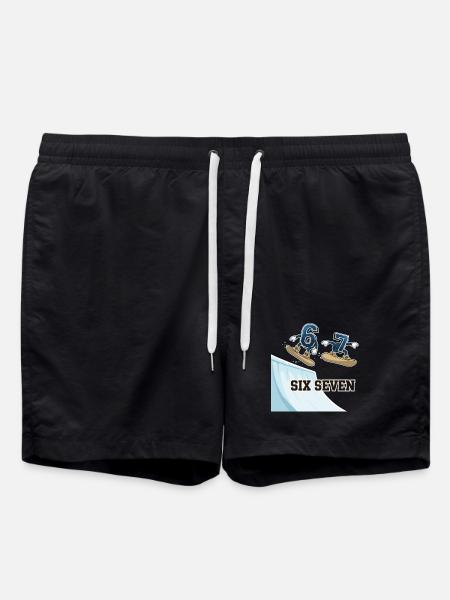67 Six Seven Meme Snowboarding Funny - Swim Trunks - black