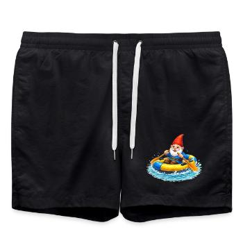 Gartenzwerg im Schlauchboot auf Sommerabenteuer - Badeshorts - Schwarz - Vorne - AI Model Male 185 light (185cm)