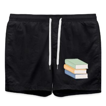 Pastel Colored Stack of Books - Swim Trunks - black - Front - AI Model Male 185 light (185cm)