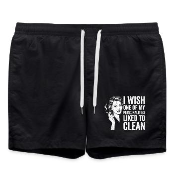 Chemise humoristique domestique pour femmes - Short de bain - noir - Devant - AI Model Male 185 light (185cm)