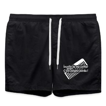 INUTILE DE ME COIFFER C'EST PEIGNE PERDU ! - Short de bain - noir - Devant - AI Model Male 185 light (185cm)
