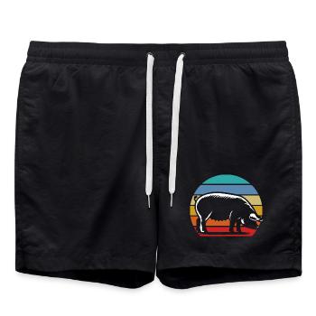 Silhouette rétro de cochon Coucher de soleil vintage - Short de bain - noir - Devant - AI Model Male 185 light (185cm)