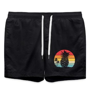 Coucher de soleil vintage rétro Retro Plage d’été Ananas - Short de bain - noir - Devant - AI Model Male 185 light (185cm)