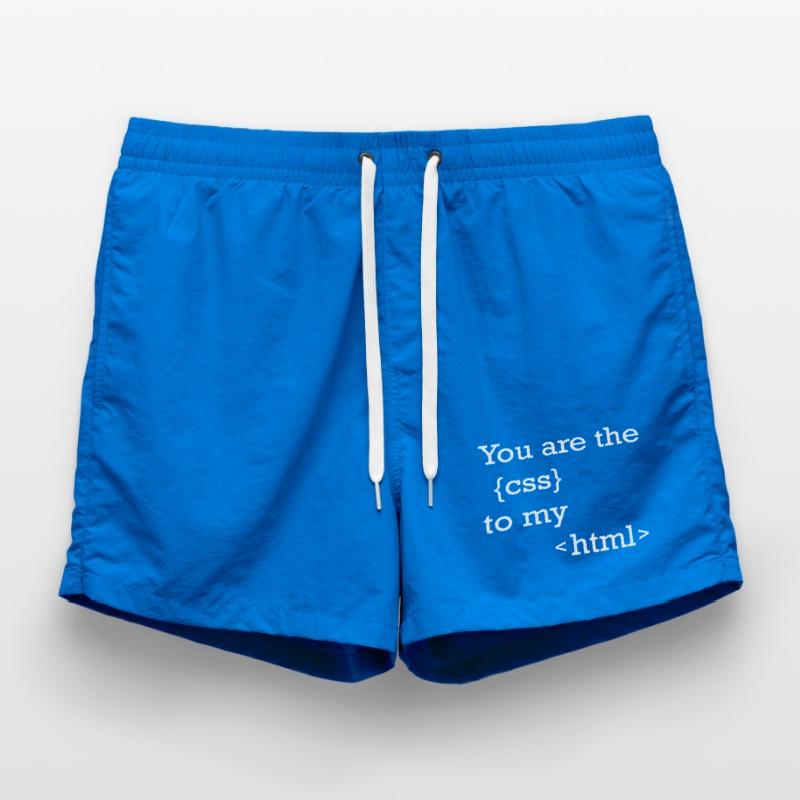 Funny programmer motif for web developers Swim Trunks