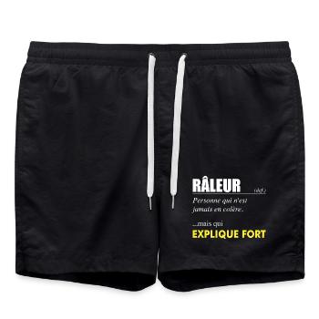 Râleur définition – Personne qui explique fort - Short de bain - noir - Devant - AI Model Male 185 light (185cm)