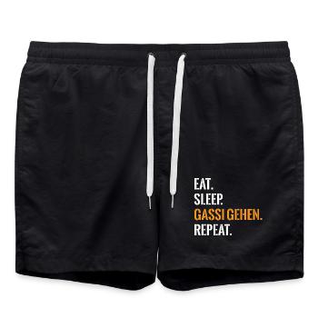 Hundefans Essen Schlafen Gassi Gehen Repeat - Badeshorts - Schwarz - Vorne - AI Model Male 185 light (185cm)